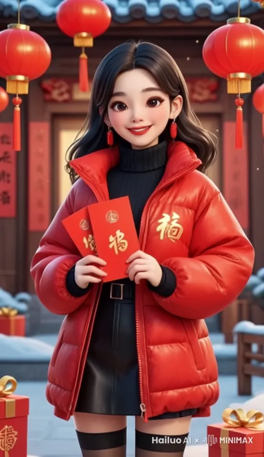 眼睛眨三下 嘴巴说话 手拜年 by Hailuo AI Video Generator