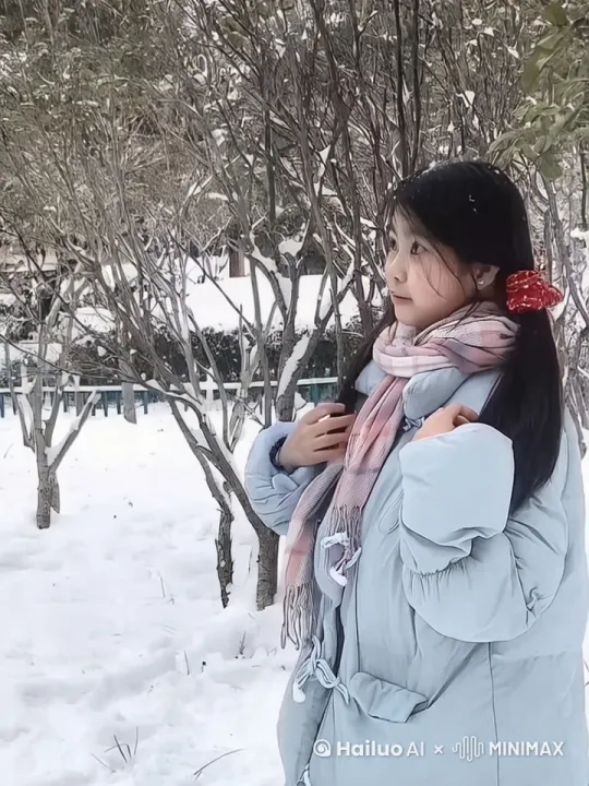 女孩可爱眨眼，有雪落下 by Hailuo AI Video Generator