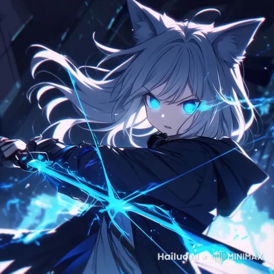 坚定的眼神，手上的刀泛着蓝光 by Hailuo AI Video Generator