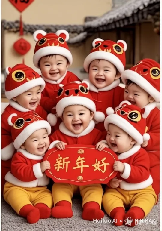 几个小婴儿，简单的挥挥手，坐不稳，摇摇晃晃差点摔倒，很可爱，讨人喜欢的样子要表现出来。 by Hailuo AI Video Generator