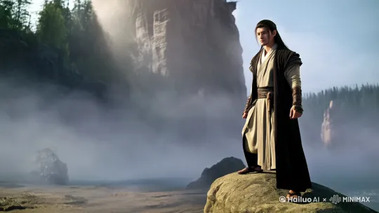 In the mysterious valley, the male protagonist of the cultivation novel stands on a huge rock and controls the flying sword to rush towards the huge monster. The flying sword shuttles rapidly in the air and slays the monster instantly. The camera follows the movement of the flying sword. The picture is fantastical and full of tension by Hailuo AI Video Generator