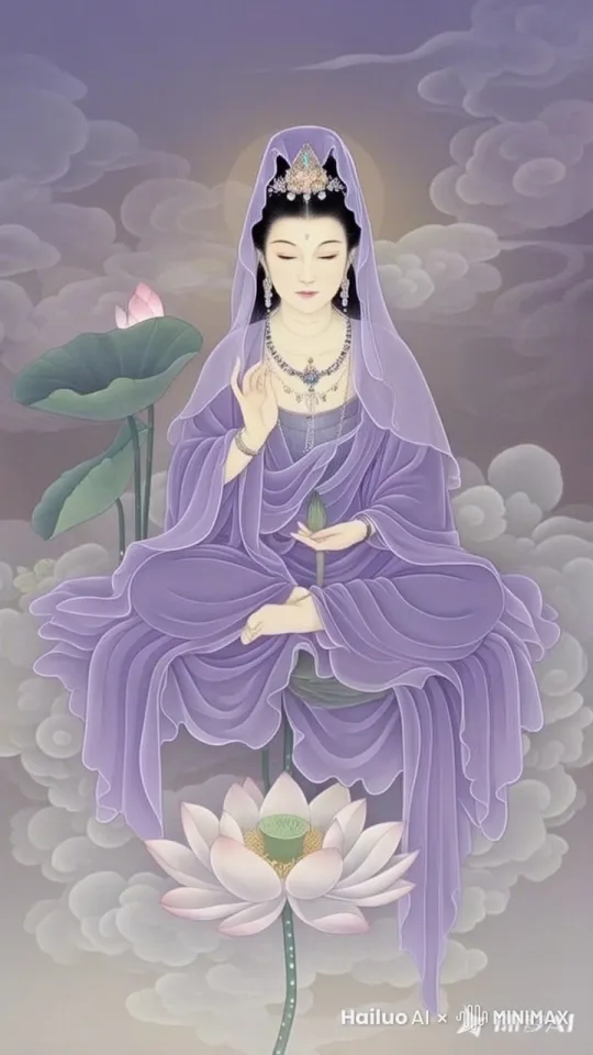 生动，流畅，高清大片，人物衣服飘动，荷花风吹动，背景云朵飘动 by Hailuo AI Video Generator