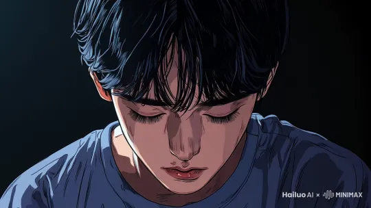 男孩的泪水滑落脸庞，晶莹剔透 by Hailuo AI Video Generator