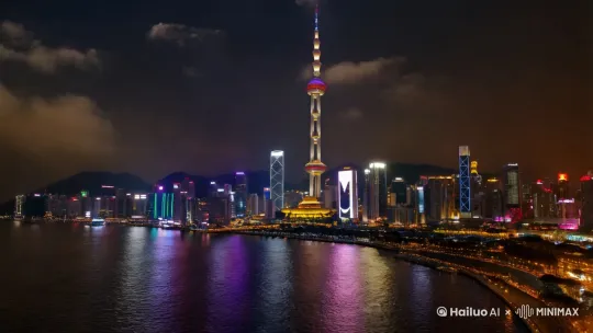 夜晚广州城市远景拍摄已广州为中心 by Hailuo AI Video Generator