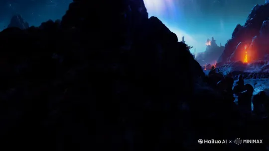 幽深地狱，业海无变，无边无际，似光似暗，人影攒动，一个世界，由此产生，似梦似幻，极光，幻影，六道轮回，十殿阎王，四方大帝，六方揭谛，平心娘娘，黑白无常，孟婆，十八层地狱，冤死城 by Hailuo AI Video Generator