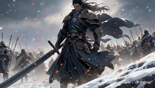 转身一剑力劈华山狂风大作雷电交加， by Hailuo AI Video Generator