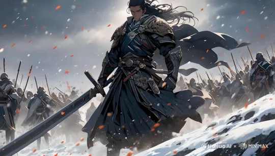 用近镜头，眼微闭，突然眼睛睁开一股寒光射出，尘土飞扬， by Hailuo AI Video Generator