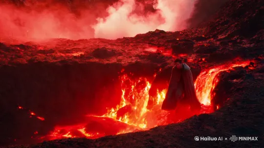 一个人逃离火山口 by Hailuo AI Video Generator