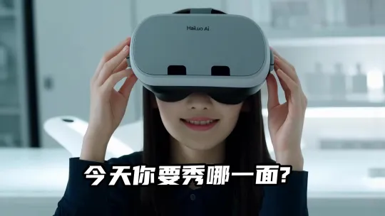 “海螺AIx故事接龙“「独角戏」小赛精选作品，创作者基于主体参考功能创作
作品名称：今天你要秀哪一面
创作者：小泥
创作灵感：视频借 VR 体验多场景切换，展现女孩多元魅力与探索精神。 by Hailuo AI Video Generator