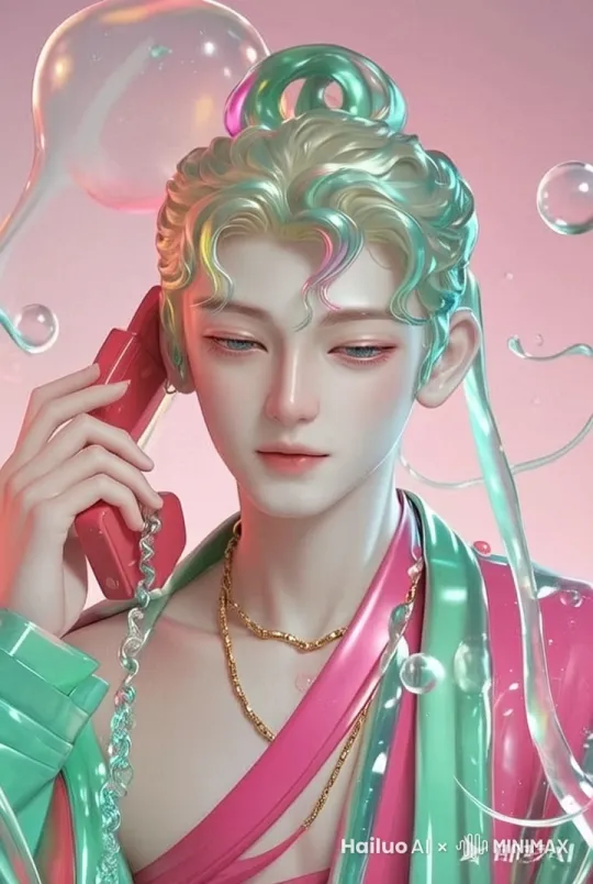 人物轻微动一下嘴角，微笑着低头说话，眼神暧昧，最后眨一下眼 by Hailuo AI Video Generator
