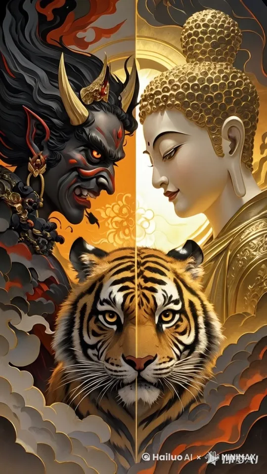 老虎在张嘴咆哮，两个人像动起来 by Hailuo AI Video Generator