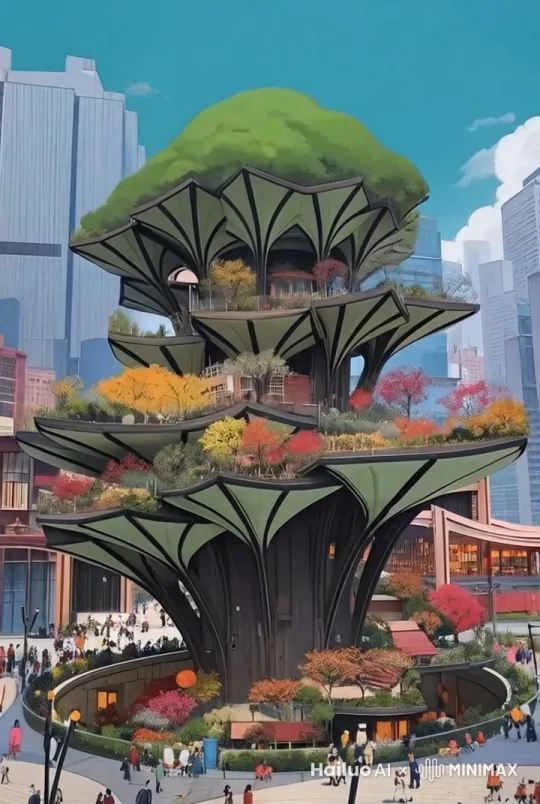 帮咱生成一款以图案为主体原型的鸟语花香和大人，小孩依附在树底下的高端视频… by Hailuo AI Video Generator