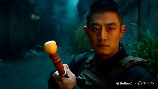 在这五秒的场景中，我们看到一位身穿战术装备的民间道士，手持一把闪闪发光的桃木剑，站在一个昏暗的巷子里。他的眼神坚定，背景是破败的建筑和蔓延的荒草，营造出一种末日般的氛围。突然，一群蹒跚而来的清朝僵尸出现在巷口，他们的皮肤苍白，动作笨拙。茅山道士迅速瞄准，桃木剑的剑尖发出耀眼的光芒，伴随着震耳欲聋的射击声，僵尸们纷纷倒下。摄像机采用快速推进的方式，从英雄的脸部特写迅速拉近到僵尸倒下的瞬间，最后定格在英雄冷静而坚定的眼神上，展现出他的勇气和决心。 by Hailuo AI Video Generator