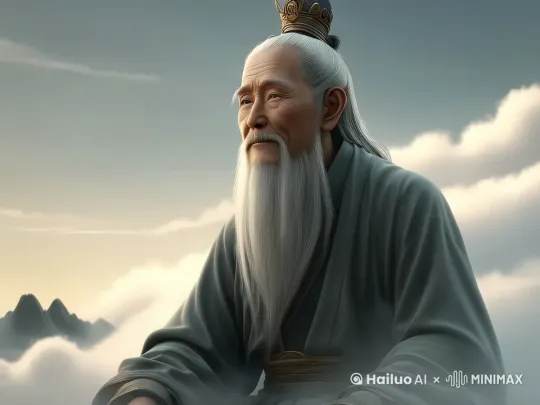 四周云雾，老者在风中微笑，镜头环绕 by Hailuo AI Video Generator