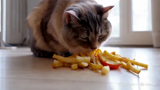 胖猫在吃麦当劳 by Hailuo AI Video Generator