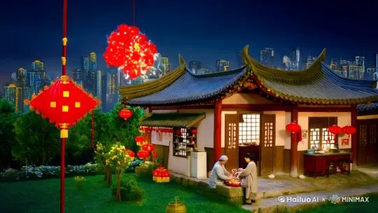### 故事标题：**团圆年**

爆竹声中一岁除，春风送暖入屠苏。春节的脚步近了，大街小巷都洋溢着喜庆的气氛，红灯笼高挂，窗花贴满家家户户的门窗，整个城市仿佛披上了一件节日的盛装。

李明一家早早地就开始准备过年了。厨房里，妈妈和奶奶正忙着包饺子，擀面杖在面板上发出“咚咚”的声音，仿佛在为新年的到来奏响欢快的乐章。爸爸则在院子里贴春联，红红的纸上写着吉祥的话语，寄托着对来年的美好期盼。

“明儿，快来帮忙贴福字！”爸爸在院子里喊道。

李明放下手中的书本，笑着跑出去，接过爸爸递来的福字，小心翼翼地贴在门上。“福到了！”他大声喊道，引得全家人都笑了起来。

夜幕降临，一家人围坐在餐桌旁，桌上摆满了丰盛的年夜饭。红烧肉、清蒸鱼、炸春卷、饺子……每一道菜都饱含着家人的爱与祝福。大家举杯共饮，祝愿新的一年里身体健康，万事如意。

“干杯！”李明兴奋地喊道。

饭后，一家人坐在电视机前，观看春节联欢晚会。精彩的节目一个接一个，笑声和掌声不断。窗外，烟花在夜空中绽放，五彩斑斓，照亮了整个城市。

“明儿，快来放烟花！”爸爸招呼道。

李明拿起烟花，和爸爸一起走到院子里。随着一声声巨响，烟花在空中绽放，绚丽多彩，仿佛在向全世界宣告：新的一年来了！

“希望新的一年，我们一家人都能平平安安，健健康康。”妈妈在心中默默祈祷。

在这个团圆年里，李明感受到了家的温暖和亲情的珍贵。他知道，无论未来多么不可预测，只要有家人在身边，一切都会变得美好而充满希望。

春节，不仅是辞旧迎新的时刻，更是家人团聚、共享天伦的美好时光。在这个充满爱与希望的日子里，李明一家满怀期待地迎接新一年的到来。

**团圆年，幸福年！**

---

希望这个故事能带给你温暖和欢乐！ by Hailuo AI Video Generator