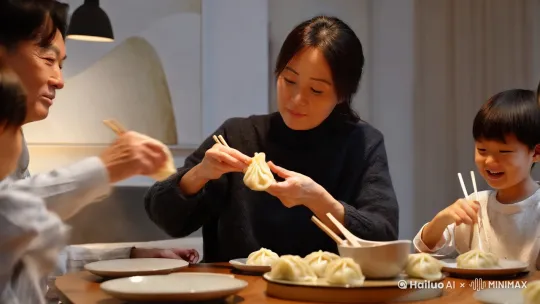 一家人吃饺子。 by Hailuo AI Video Generator