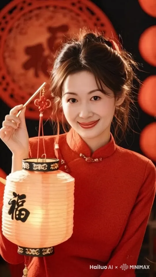 中国春节氛围，要换灯笼，说“过年好，恭喜发财”，生动活泼、喜庆。 by Hailuo AI Video Generator