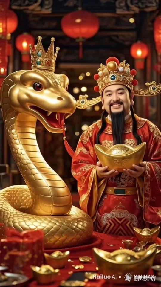 画面主题成动作形态
  财神送财动作
从金蛇嘴里吐出大量金钱 画面真实高清电影质感
时间长点 by Hailuo AI Video Generator