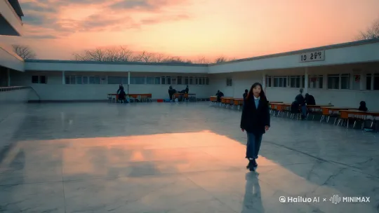 冬天的下午短的可怜，昏黄的太阳照在光滑的大理石里面上，映出她的影子，她慢慢的走近，班级里有几个人走动，右边的十班在大扫除，而左边的八班教室的栏杆上，有一个人趴在上面，头微微的侧向一边，她再走近一看，原来是苏立。
他的手随意的搭在栏杆上，向天空望去的目光似乎很专注，但是又像是什么都没看一样，额发服帖的垂在耳际，耳朵里依然是塞着耳机，她顺着他的目光看过去，大片厚积的云朵在天空中以缓慢的速度位移，云层中有月亮的影子，天际一片惨淡的红。
原来他在看这个，宋佳南停住脚步，在四楼的天桥上，默默的向三楼看去，然后她看到有人来找苏立，他摘下耳机，转身进了教室，而她的那个角度，正好挡住了教室的全貌。
她也不知道自 by Hailuo AI Video Generator