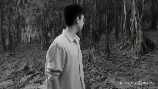 创作灵感：作品以黑白影像，用意识流手法描绘男主角内心世界。展示他与一只黑鸟的神秘邂逅。 by Hailuo AI Video Generator