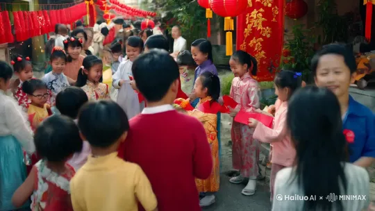 回忆1980年后的孩子过年的场景，一家其乐融融，发生的趣事 by Hailuo AI Video Generator