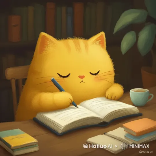 小猫把老师留的作业起来做，和读书 by Hailuo AI Video Generator