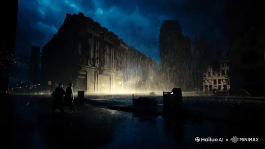 雨夜万事寂灭天地辉煌楼房倒塌走向末日 by Hailuo AI Video Generator