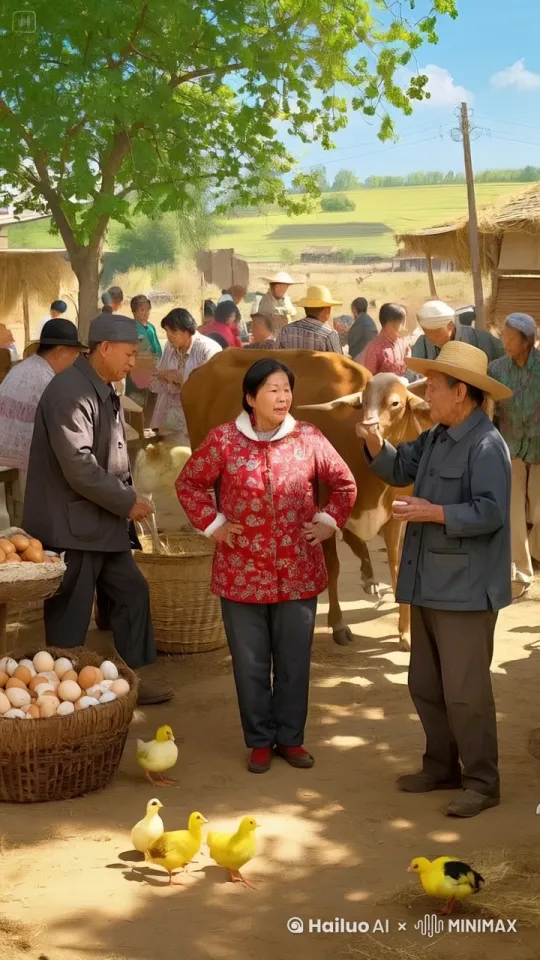 穿红衣裳的大娘和戴草帽的大爷在谈生意，谈着谈着双方发生了矛盾。红衣上大娘吐了戴草帽大爷的一口痰，草帽大爷踢了红衣上大娘一脚，红衣裳大娘，来了个扫荡腿把大爷给扫倒。骑在大爷身上不停的抽打大爷的屁股和脑袋 by Hailuo AI Video Generator