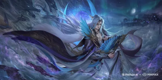 图片中角色手中的扇子缓缓摆动，衣服随风摇摆，角色全身上下都散发着一股自信的气息 by Hailuo AI Video Generator
