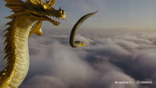 一条蛇蜕变进化成五爪金龙，腾空而起，行云布雨 by Hailuo AI Video Generator