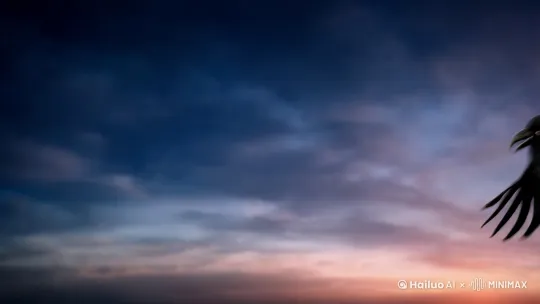 一只黑乌鸦从天上飞过，落到地上，化为人形，变成了一个年轻貌美的女巫，女巫手执一个漂亮的绿色钻石权杖，然后女巫手举着权杖向上，宝石发散出绿色光芒，慢慢往上看到天空上面的云正闪烁着绿色的闪电。 by Hailuo AI Video Generator