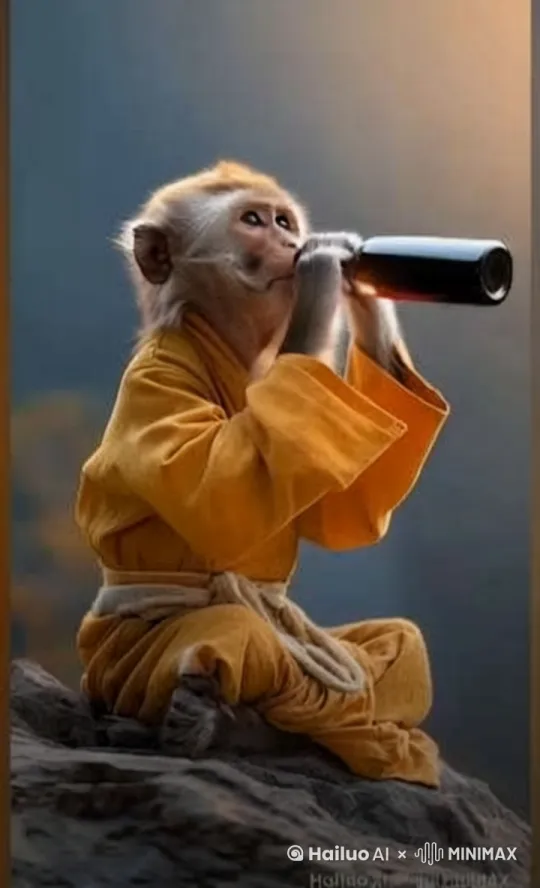 猴子喝完酒以后爬到树上去了。 by Hailuo AI Video Generator