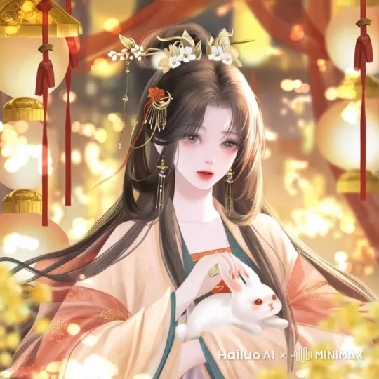 头发飘动，抚摸兔子 by Hailuo AI Video Generator