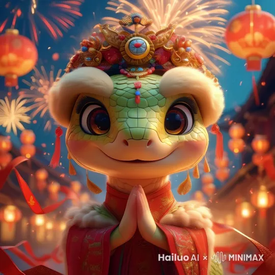 恭贺新春，拱手，开心，烟花 by Hailuo AI Video Generator