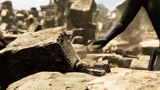 主要表现物：主角（主体参考形象）
场景空间：超高清 8K 画质下，废墟之中，碎石堆积，每一块石头的形状和纹理都清晰可辨。
运动 / 变化：参考主体参考形象从废墟中爬出，拍掉身上的灰尘，动作细腻自然，仿佛就在眼前发生。
镜头运动：中景镜头，聚焦参考主体参考形象爬出的动作，超高清画质将参考主体参考形象的表情和细节完美呈现，让观众感受到参考主体参考形象的坚韧与不屈。
美感氛围：破败中带着一丝坚毅的氛围，超高清画质强化了这种感觉，使观众更能体会到参考主体参考形象在末日中的挣扎与希望。 by Hailuo AI Video Generator