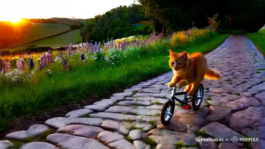 两只小橘猫骑车旅行 by Hailuo AI Video Generator