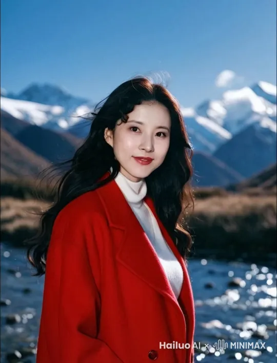 照片上的女士在海边漫步 by Hailuo AI Video Generator