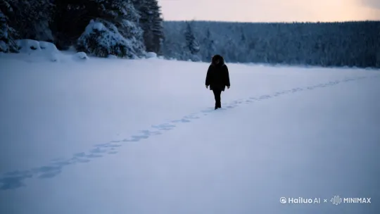 一个人走在大雪中 by Hailuo AI Video Generator