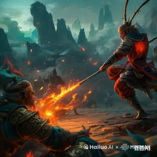 
|镜号|景别|画面|台词/旁白|时长|画面效果|音乐/音效|
|-|-|-|-|-|-|-|
|1|全景|花果山，群猴嬉闹，孙悟空端坐在石椅上。|旁白：“话说那孙悟空，自闹天宫后，威名远扬。天庭震怒，派四天王前来降伏。”|8s|阳光明媚，花果山生机勃勃|轻松的鸟鸣声、猴群嬉闹声|
|2|中景|天空阴云密布，四大天王持兵器，威风凛凛降临花果山。|增长天王：“泼猴孙悟空，犯下诸多罪孽，还不束手就擒！”|8s|阴云涌动，电闪雷鸣|狂风呼啸声、低沉的雷声|
|3|近景|孙悟空神色不屑，金箍棒一横。|孙悟空：“就凭你们几个，也想拿我？”|6s|眼神锐利，充满挑衅|激昂的音乐起，伴随金箍棒挥动风声|
|4|中景|四大天王呈合围之势冲向孙悟空，增长天王执剑砍向孙悟空。|无|4s|动作迅猛|刀剑相交声|
|5|近景|孙悟空敏捷侧身躲过，金箍棒回击增长天王。|无|4s|动作迅速流畅|金箍棒挥舞风声|
|6|中景|广目天王趁机从背后用绳索套向孙悟空。|无|4s|眼神专注，绳索飞出|绳索破空声|
|7|近景|孙悟空察觉，一个筋斗翻起，避开绳索。|无|4s|身姿矫健|风声|
|8|中景|多闻天王抛出混元珍珠伞，伞光芒大盛，企图收了孙悟空。|多闻天王：“看你如何逃出此宝！”|6s|光芒耀眼|神秘的法宝音效|
|9|近景|孙悟空施展出法天象地，身形巨大，手持金箍棒奋力抵住光芒。|孙悟空：“小小法宝，能耐我何！”|6s|身躯巨大，肌肉紧绷|紧张的音乐节奏加快，光芒音效变强|
|10|中景|持国天王弹奏琵琶，发出诡异音波攻击孙悟空。|无|4s|琵琶声悠扬却暗藏杀机|琵琶诡异音波音效|
|11|近景|孙悟空捂住耳朵，面露痛苦，但仍强撑。|无|5s|表情痛苦，咬牙坚持|音波音效尖锐|
|12|近景|孙悟空灵机一动，从耳中掏出金箍棒，变大插入地下，以震动抵消音波。|无|6s|动作果断，地面震动|金箍棒插入地音效，地面震动声|
|13|中景|孙悟空摆脱困境，挥舞金箍棒冲向四大天王，四大天王各自施展本领迎战。|无|8s|激烈混战，招式纷飞|战斗激烈音效，风声、兵器碰撞声交织|
|14|全景|花果山众猴为孙悟空呐喊助威。|众猴：“大王加油！大王必胜！”|6s|群情激昂，挥舞树枝等助威|助威声此起彼伏|
|15|中景|孙悟空越战越勇，施展出七十二变，化作大鹏鸟冲向四大天王。|无|6s|形态逼真，展翅高飞|翅膀扑扇声|
|16|中景|四大天王见状，合力施展绝招，光芒汇聚成巨大光刃斩向大鹏鸟。|无|6s|光刃耀眼，气势汹汹|强烈的光芒音效，光刃破空声|
|17|近景|大鹏鸟瞬间变回孙悟空，金箍棒迎向光刃，爆发出强烈光芒。|无|8s|光芒四射，冲击力强|震耳欲聋的碰撞声，光芒音效达到高潮|
|18|全景|光芒消散，孙悟空屹立不倒，四大天王略显疲惫。|旁白：“这场激战，究竟鹿死谁手，且听下回分解。”|8s|战场硝烟弥漫，双方对峙|激昂音乐渐弱，余音回荡|

 by Hailuo AI Video Generator