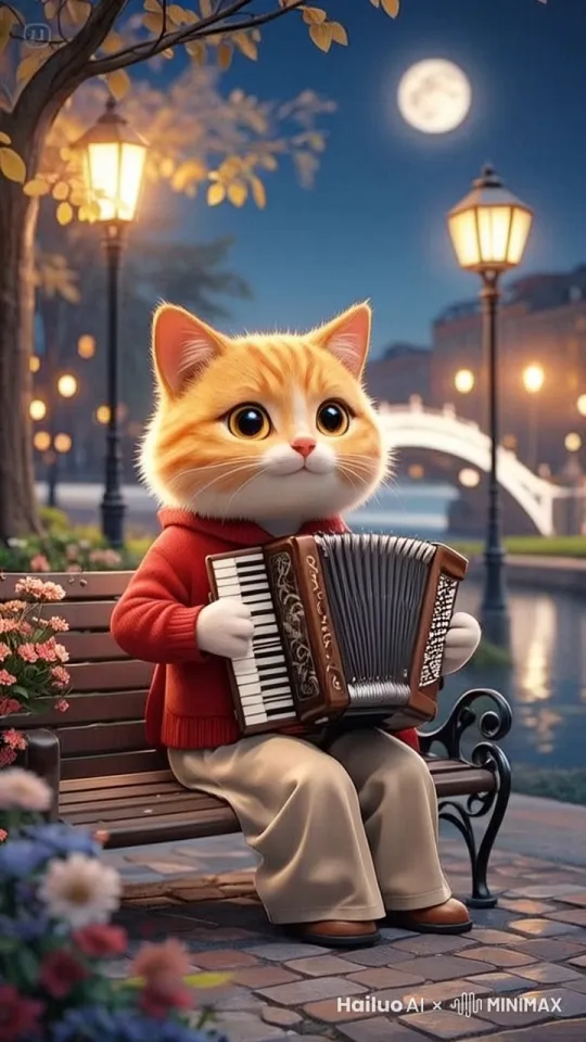 橘猫拉手风琴 by Hailuo AI Video Generator