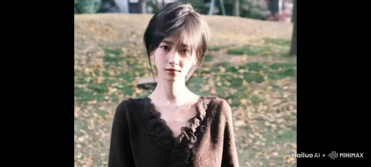 图片中的女孩被两根细长且光滑的黑色丝带勒紧脖子，一根勒紧她脖子的上部分部分往右拉扯，另一根勒紧她脖子的下部分并往左拉扯。她窒息挣扎 by Hailuo AI Video Generator