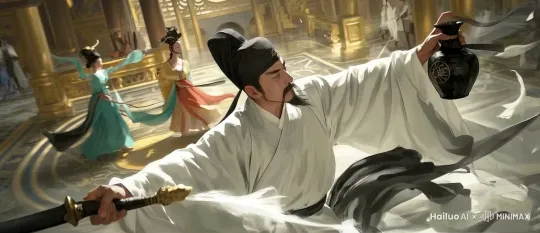 男人拿起酒坛喝酒，，女人翩翩起舞 by Hailuo AI Video Generator