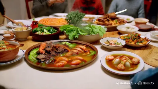 【温馨年夜饭,家的味道】
在这个团圆的夜晚,我们用镜头捕捉最真实的幸福瞬间——一家老小围坐在温暖的餐桌旁,共享这一年一度的盛宴。
【画面一】
镜头缓缓推进,映入眼帘的是一张圆桌,桌上摆满了各式各样的佳肴。热气腾腾的蒸菜、鲜美的海鲜、香浓的汤品,还有那色泽诱人的烤肉,每一盘都是家的温暖,每一口都是岁月的滋味。
【画面二】
家的灯光温暖而柔和,映照在每个人的脸上,那是岁月静好的模样。爷爷的脸上布满了岁月的痕迹,但此刻,他的笑容比往常更加灿烂。孩子们的眼睛里闪烁着对未来的憧憬和对这一刻的珍惜。
【画面三】
镜头拉近,捕捉到一家人相互夹菜、举杯祝福的温馨画面。每一个动作都透露出浓浓的亲情和对家的眷恋。在这个特别的夜晚,没有什么比和家人一起吃一顿年夜饭更让人感到幸福的了。
【画面四】
最后,镜头拉远,整个房间充满了欢声笑语,透过窗户可以看到外面的烟花绽放,那是新年的钟声,也是新希望的开始。
【结语】
年夜饭,不仅仅是一顿饭,它承载着家的温暖,凝聚着亲情的力量,更是一年一度的幸福仪式。让我们一起,用镜头记录下这份美好,让这份温暖和幸福,伴随我们度过每一个新年。
by Hailuo AI Video Generator
