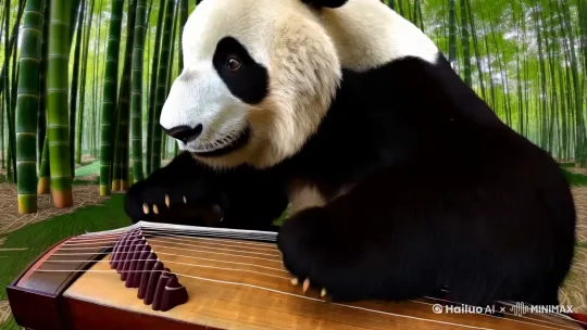 大熊猫慢慢的弹古筝，中国风
 by Hailuo AI Video Generator