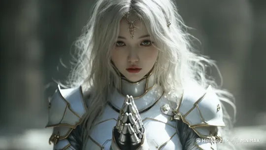 镜头拉远，女骑士背后都是在祈祷的恶魔 by Hailuo AI Video Generator