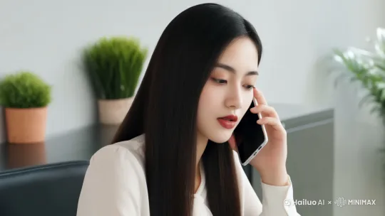 通话时，她微微皱了皱眉，眼神中闪过一丝疑惑，心里暗自琢磨：“这么精明的李总，怎么总和那个空壳公司的曾伟光打交道呢？” 但很快，她调整好表情，挂断电话后，轻轻摇了摇头，又投入到手中的工作，手指在键盘上快速敲击。 by Hailuo AI Video Generator