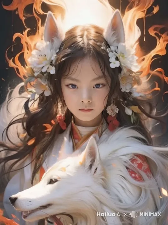 面部不动，头发跟旁边的毛发飘摇 by Hailuo AI Video Generator