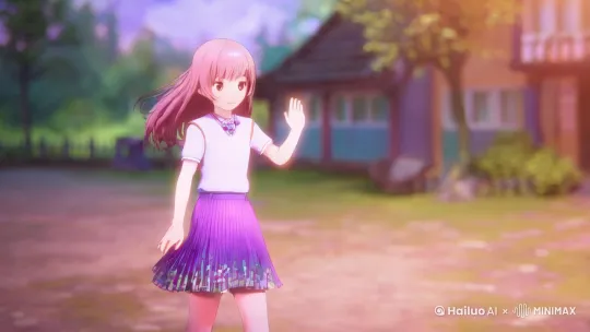 二次元清纯穿短裙女生打招乎 by Hailuo AI Video Generator