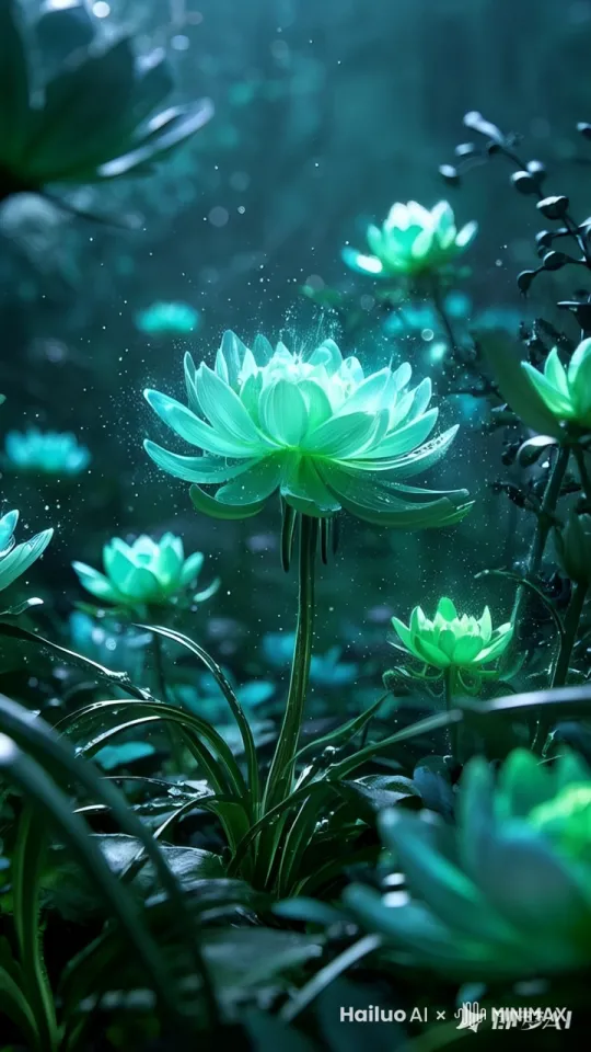 花朵存在状态取决于观测者意识频率的微观森林。未观测时呈RNA链螺旋态，凝视瞬间坍缩为赛博牡丹或佛经曼陀罗。花粉携带初恋记忆量子纠缠粒子，可诱发72小时跨维度既视感。 by Hailuo AI Video Generator
